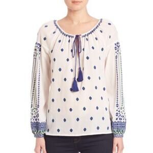 BCBGMAXAZRIA Women's White Urban Jungle Quinn Embroidered Peasant Top Size Large